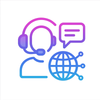 Customer support icon with headset, chat bubble, and global network symbol representing digital marketing professionals at GenexDigi